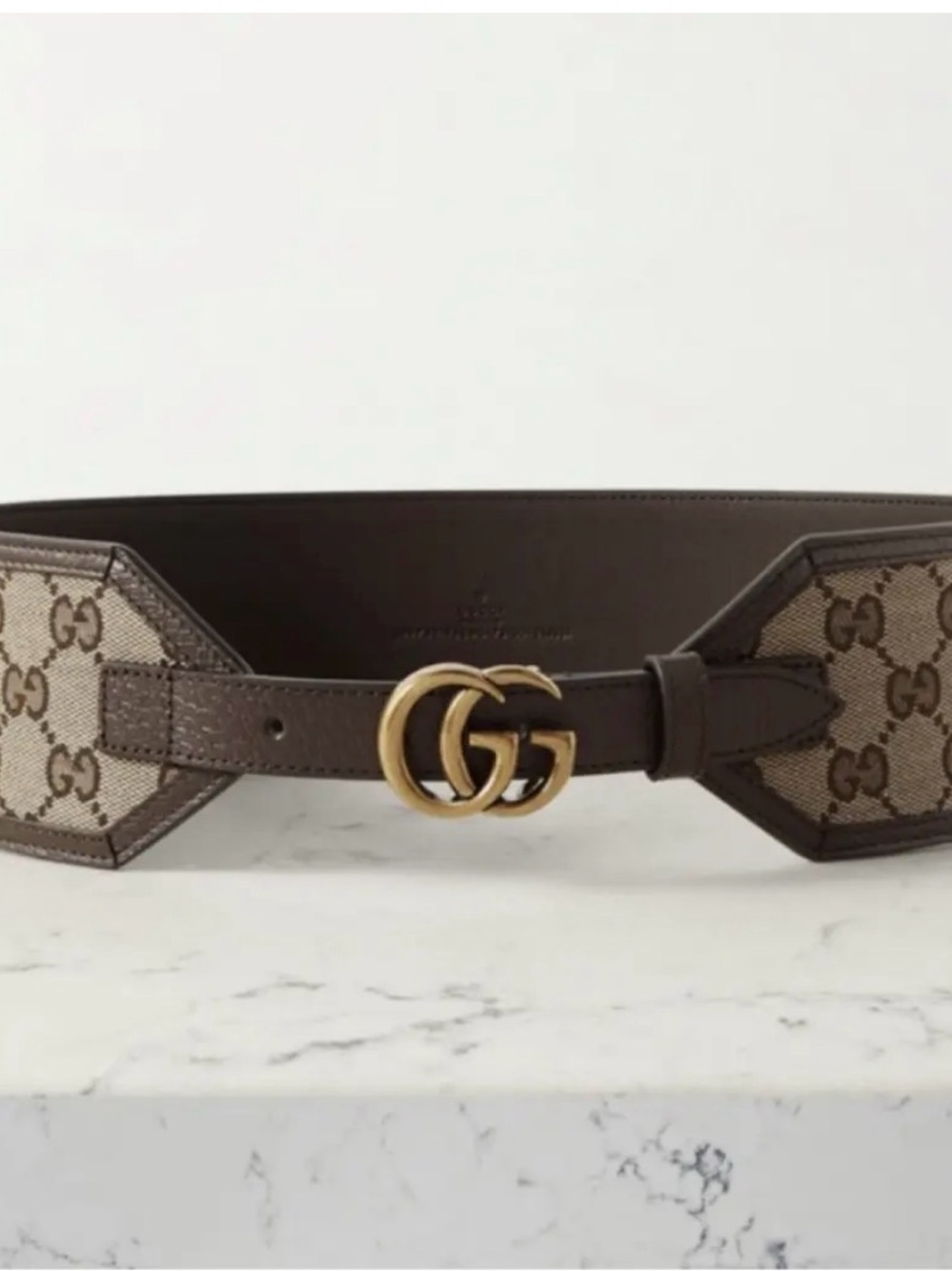 Gucci Beige and Brown GG Canvas Belt with Gold Double G Buckle